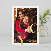 ゴールドフォイルジョイタイポグラフィメリークリスマスフォト 箔シーズンカード (立ち正面)