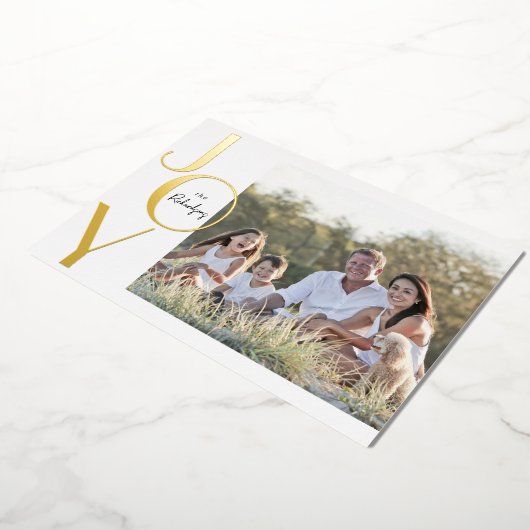 ゴールドフォイルジョイミニマルシンプルリストモダンクリスマス 箔シーズンカード (回転した状態)