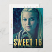 ゴールドフォイルスウィート16パーティーフォトポストカード インビテーションポストカード (正面/裏面)