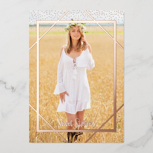 ゴールドフォイルスウィート16パーティー写真 箔招待状 (正面)