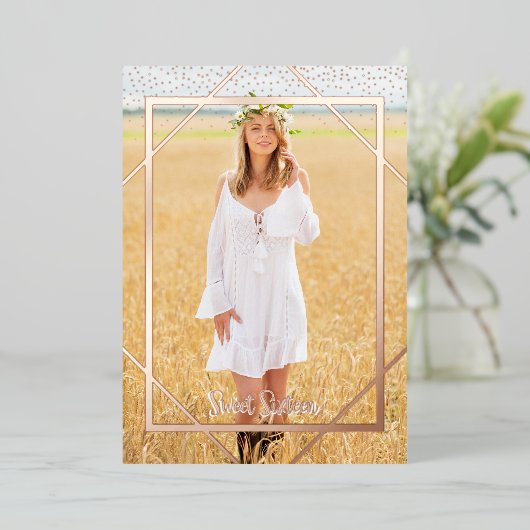 ゴールドフォイルスウィート16パーティー写真 箔招待状 (立ち正面)