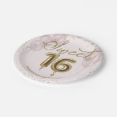 ゴールドフォイルスウィート16誕生日バルーズピンク ペーパープレート (アングル)