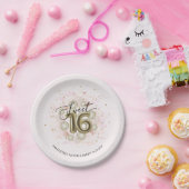 ゴールドフォイルスウィート16誕生日バルーンパーティーピンク ペーパープレート (パーティー)