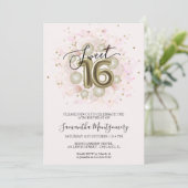 ゴールドフォイルスウィート16誕生日バルーンパーティーピンク 招待状 (スタンド正面)