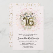ゴールドフォイルスウィート16誕生日バルーンパーティーピンク 招待状 (正面/裏面)