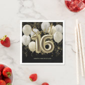 ゴールドフォイルスウィート16誕生日バルーンパーティーブラック スタンダードカクテルナプキン (インサイチュ)