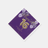 ゴールドフォイルスウィート16誕生日バルーンパーティー紫 スタンダードカクテルナプキン (角)