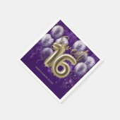 ゴールドフォイルスウィート16誕生日バルーンパーティー紫 スタンダードカクテルナプキン (角)