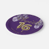ゴールドフォイルスウィート16誕生日バルーンパーティー紫 ペーパープレート (アングル)