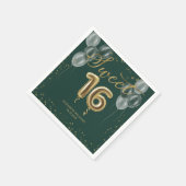 ゴールドフォイルスウィート16誕生日バルーンパーティー緑 スタンダードカクテルナプキン (角)