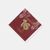 ゴールドフォイルスウィート16誕生日バルーンブルガンディナップ スタンダードカクテルナプキン (角)