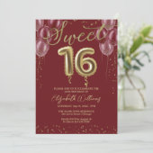 ゴールドフォイルスウィート16誕生日バルーンブルゴーニュ 招待状 (スタンド正面)