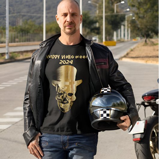 ゴールドフォイルスカルトップハットハロウィーンTシャツ Tシャツ