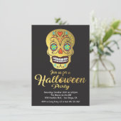 ゴールドフォイルスカルハローウィンパーティ招待状 招待状 (スタンド正面)