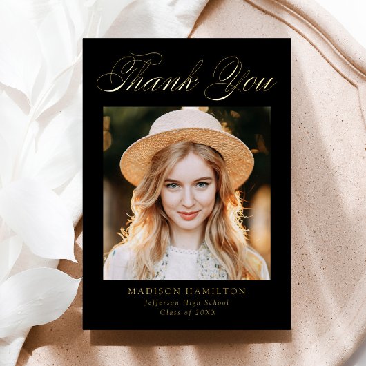 ゴールドフォイルスクリプトフォト卒業サンキューカード 箔招待状