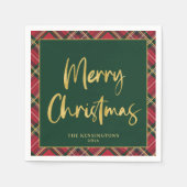 ゴールドフォイルスクリプトメリークリスマスホリデーパーティー スタンダードカクテルナプキン (正面)