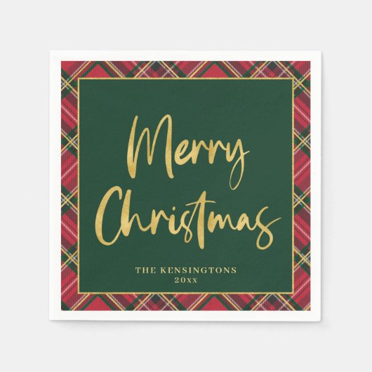 ゴールドフォイルスクリプトメリークリスマスホリデーパーティー スタンダードカクテルナプキン (正面)