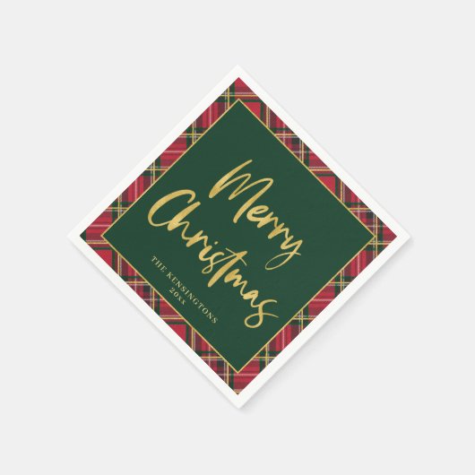 ゴールドフォイルスクリプトメリークリスマスホリデーパーティー スタンダードカクテルナプキン (角)