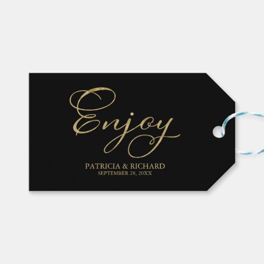 ゴールドフォイルスクリプト楽しむ結婚式の引き出物ラベル ギフトタグ (正面(横))