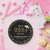 ゴールドフォイルスクリプト紙吹雪卒業パーティブラック ペーパープレート (パーティー)