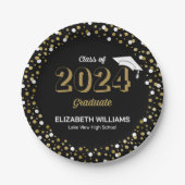 ゴールドフォイルスクリプト紙吹雪卒業パーティブラック ペーパープレート (正面)
