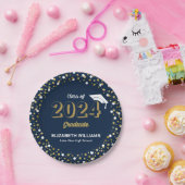 ゴールドフォイルスクリプト紙吹雪卒業パーティーブルー ペーパープレート (パーティー)