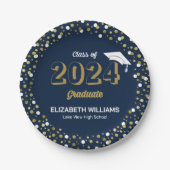 ゴールドフォイルスクリプト紙吹雪卒業パーティーブルー ペーパープレート (正面)