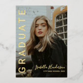 ゴールドフォイルスクリプト2写真卒業発表 箔招待状 (正面)