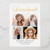 ゴールドフォイルスクリプト4写真卒業発表 箔招待状 (正面)