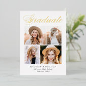 ゴールドフォイルスクリプト4写真卒業発表 箔招待状 (立ち正面)