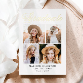 ゴールドフォイルスクリプト4写真卒業発表 箔招待状