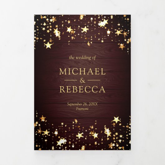 ゴールドフォイルスターズ素朴紙吹雪バーンウッド結婚ズ 三つ折り招待状 (カバー)
