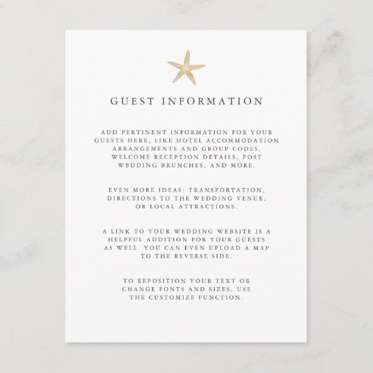 ゴールドフォイルスターフィッシュ沿岸結婚のゲスト詳細 エンクロージャーカード (正面)