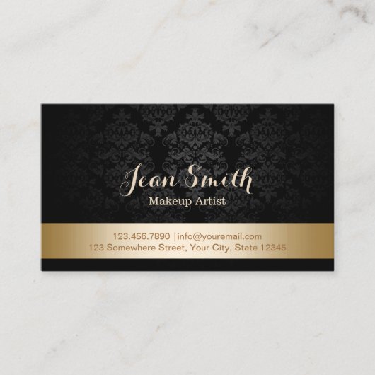 ゴールドフォイルストライプのダマスクのメイクアップアーティスト 名刺 (正面)