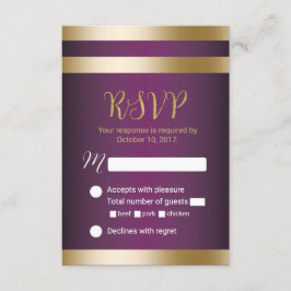 ゴールドフォイルストライプスエレガントパープルウェディングRSVP 出欠カード