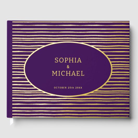 ゴールドフォイルストライプス結婚ゲストブック写真テンプレート ゲストブック (正面)