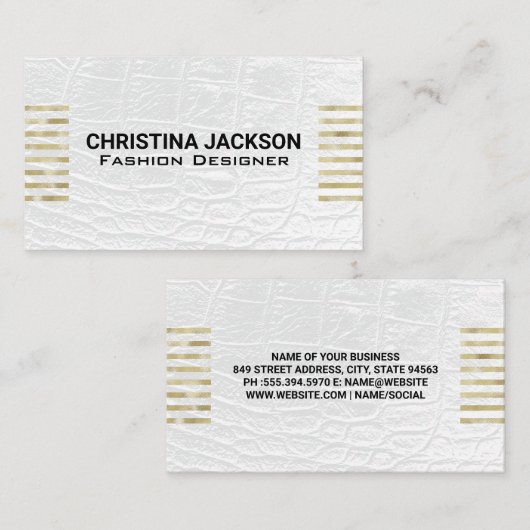 ゴールドフォイルストライプズ |ホワイトレザー 名刺 (正面/裏面)