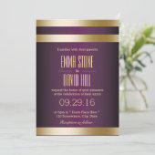 ゴールドフォイルストライプズDark Purple 結婚's 招待状 (スタンド正面)