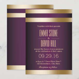 ゴールドフォイルストライプズDark Purple 結婚's 招待状