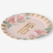 ゴールドフォイルストライプフローラSweet sixteen赤面ID757 ペーパープレート (アングル)