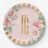 ゴールドフォイルストライプフローラSweet sixteen赤面ID757 ペーパープレート (正面)