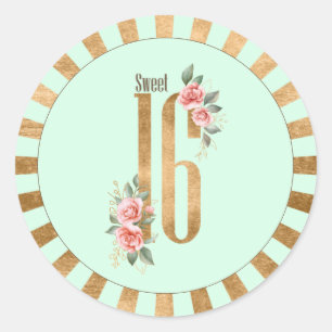 ゴールドフォイルストライプSweet sixteenミントグリーンID756 ラウンドシール