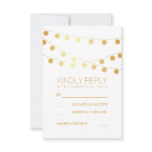 ゴールドフォイルストリングライツモダンウェディングRSVPカード