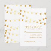 ゴールドフォイルストリングライツモダンウェディングRSVPカード 出欠カード (正面/裏面)