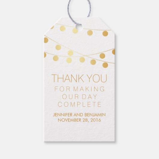 ゴールドフォイルストリングライトエレガントな結婚式 ギフトタグ (正面)