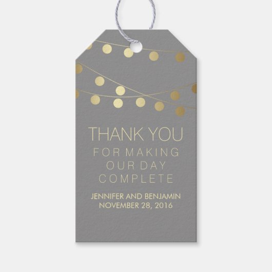 ゴールドフォイルストリングライトエレガントな結婚式 ギフトタグ (正面)