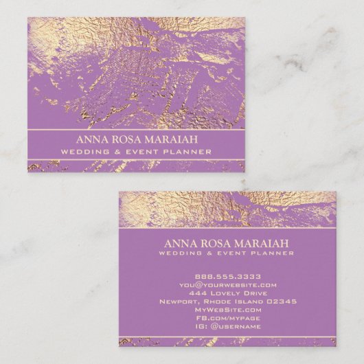 **ゴールドフォイルスミレ結婚ト美しいエレガント 名刺 (正面/裏面)