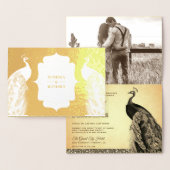 ゴールドフォイルセピアピーコックフォト結婚式招待状 箔カード (ディスプレー)
