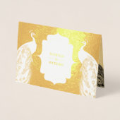 ゴールドフォイルセピアピーコックフォト結婚式招待状 箔カード (正面)