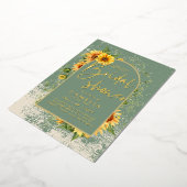 ゴールドフォイルセージひまわり花ブライダルシャワーQRコード 箔招待状 (回転した状態)